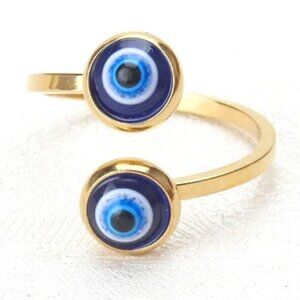 Gold plated adjustable evil eye ring